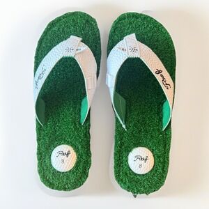 New Reef Men's Mulligan II Green White Golf Tee Novelty Thong Sandals Size 9